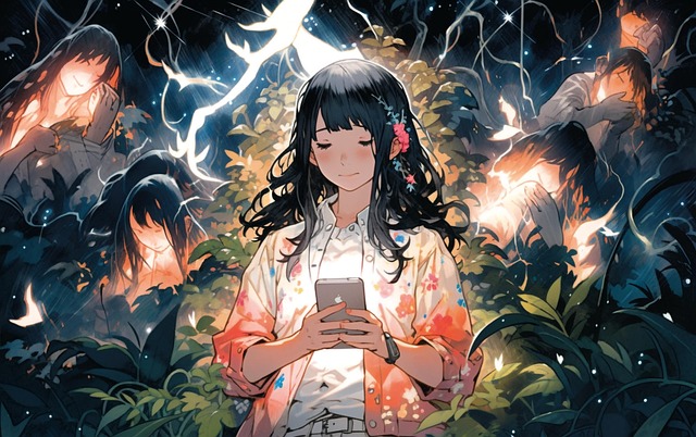 Free ai generated young woman smart phone illustration