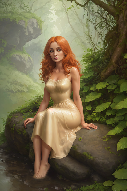 Ai Generado, Mujer, Jengibre, Río, Cala