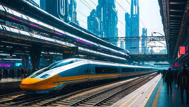 Free ai generated train cyberpunk illustration
