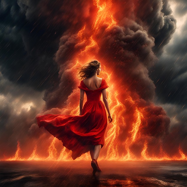 Free ai generated woman fire illustration