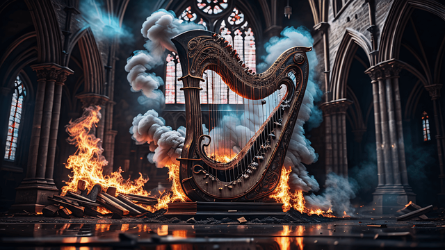 Kathedrale, Harfe, Feuer, Kirche, Rauch