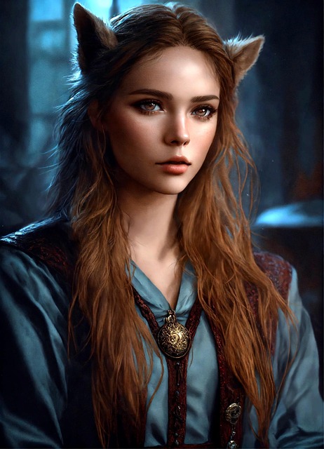 Free ai generated girl wolf illustration