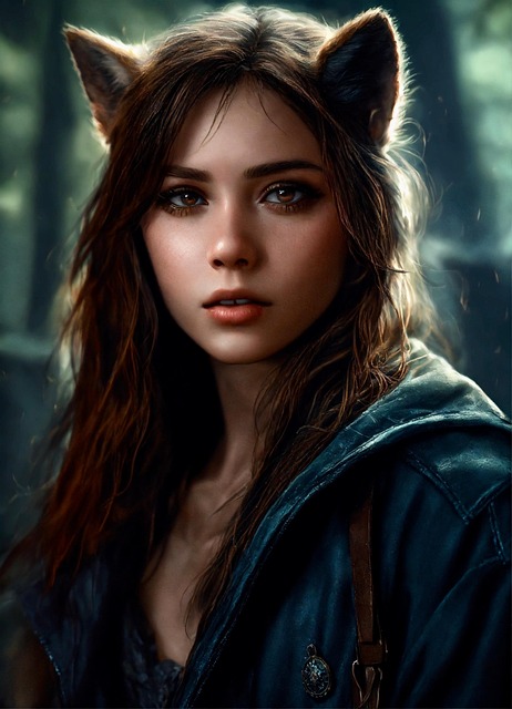 Free ai generated girl wolf illustration