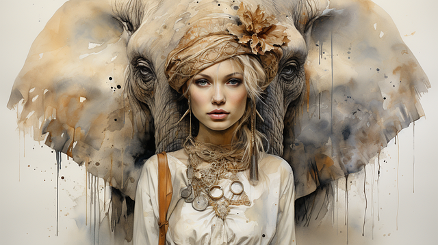 Download free HD stock image of Ai Generated Woman Free ai generated woman elephant illustration
