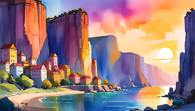 Free ai generated houses mountain illustration