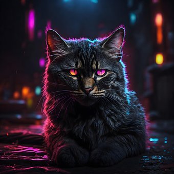 Ai Genereret, Kat, Mørk, Vred, Neon Lys