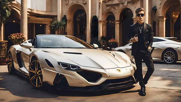 Ai Generiert, Mann, Wagen, Lamborgini