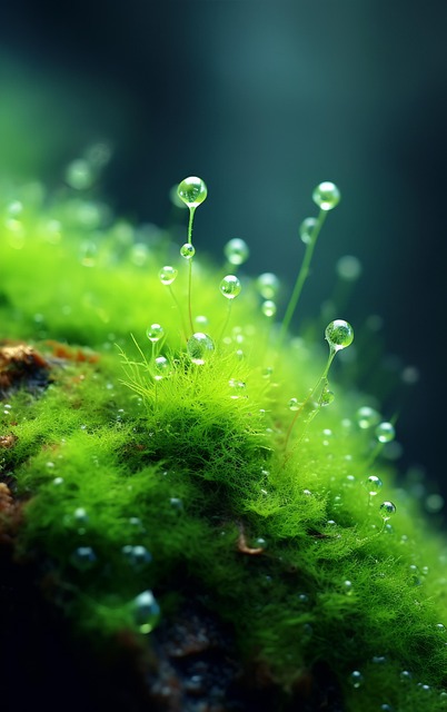 Free ai generated green moss water droplets illustration