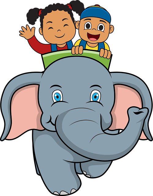 Elefant, Børn, Tegneserie, Sød, Sjov