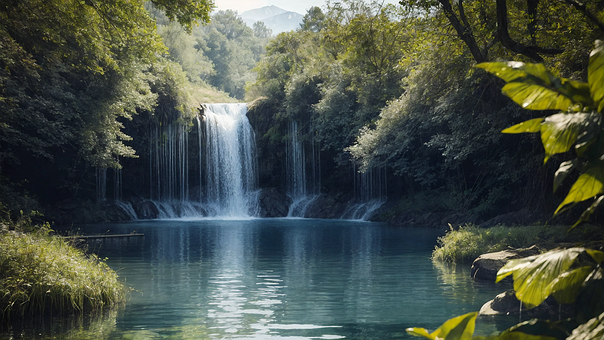 Ai Generiert, Wasserfall, Bäume, Wald