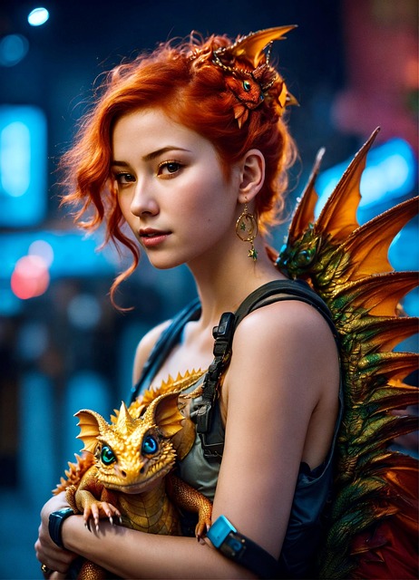 Free ai generated girl dragon illustration