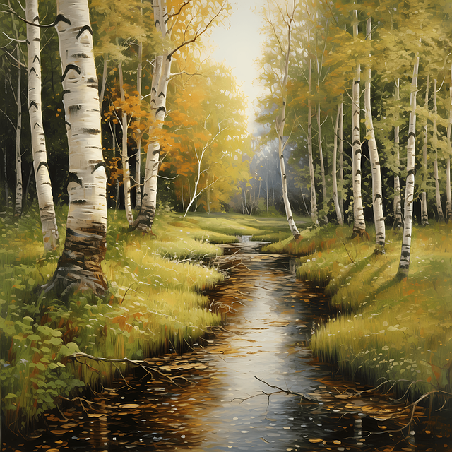 Ai Generiert, Bäume, Fluss, Birke, Wald