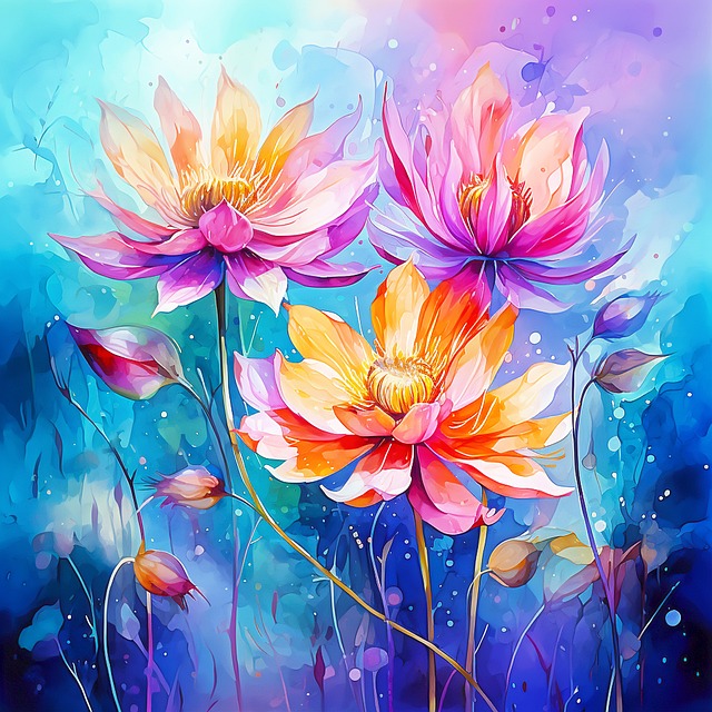 Ai Generiert, Blumen, Fantasie, Aquarell