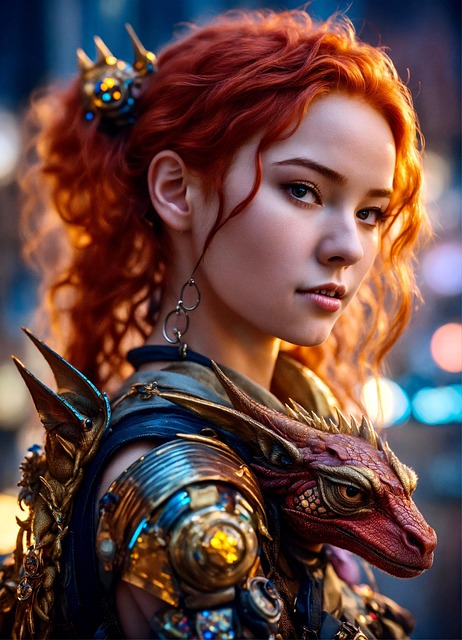 Free ai generated girl dragon illustration