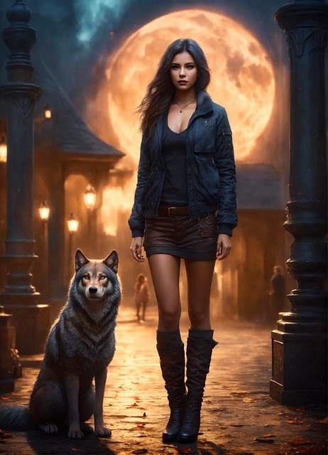 Free ai generated lady wolf illustration