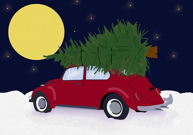 Free wagon car christmas tree illustration