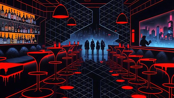 Fremtid, Tron, Bar, Mørk, Cyberpunk, Rød