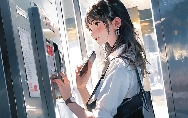 Free young woman is using mobile phone divine light in the style of watercolor art illustration