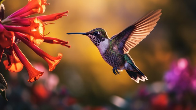 Free bird humming flower illustration
