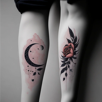 Tätowierung, Rose, Mond, Nacht, Kunst