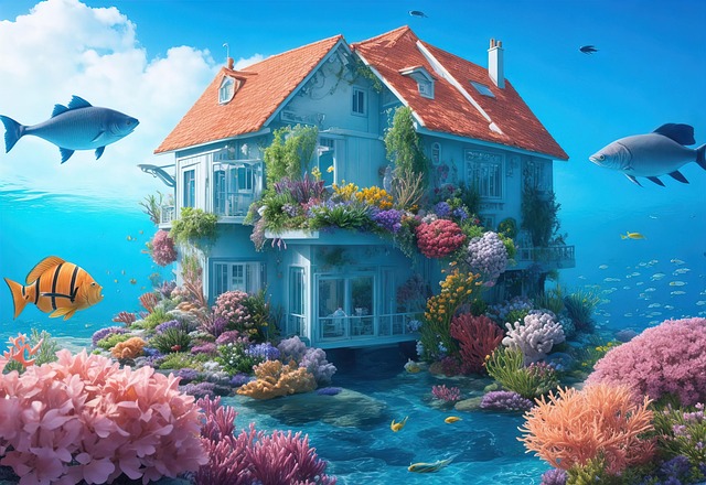 Free ai generated underwater house illustration