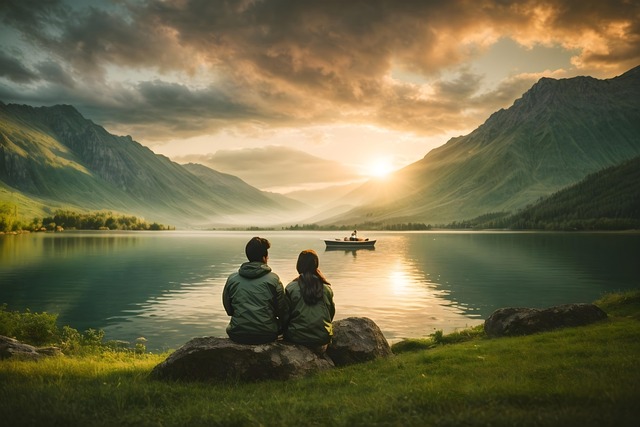 Free ai generated couple lake illustration