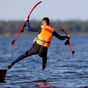 Homem, Esquiar, Lago, Agua, Esporte
