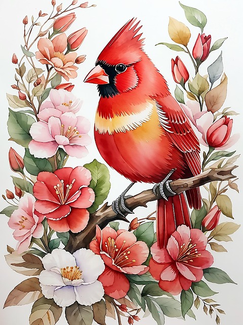 Ai Generiert, Vogel, Kardinal, Blumen