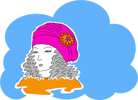 Frau, Hut, Karikatur, Wolke