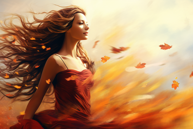Free ai generated woman leaves illustration