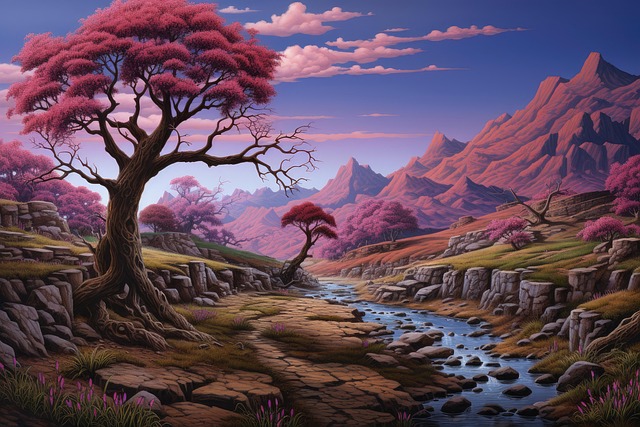 Free ai generated mountains river illustration