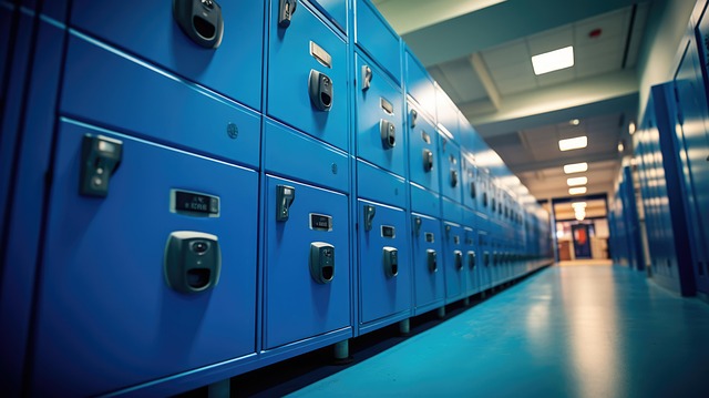 Free blue lockers corridor illustration
