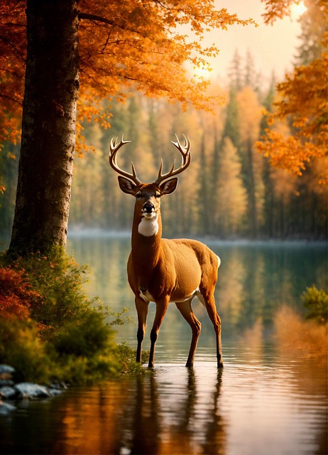 Free ai generated deer lake illustration