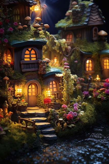 Free ai generated dwarf house fairy house illustration