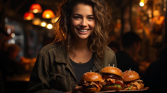 Download free HD stock image of Ai Generated Woman Free ai generated woman hamburgers illustration