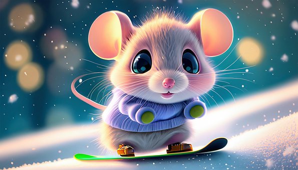 Ai Generiert, Maus, Snowboard, Tierbabys