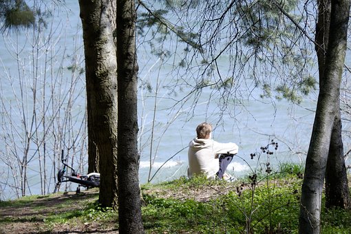 Natur, Mann, Reflexion, Fluss