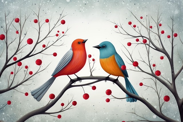 Free birds love branch illustration