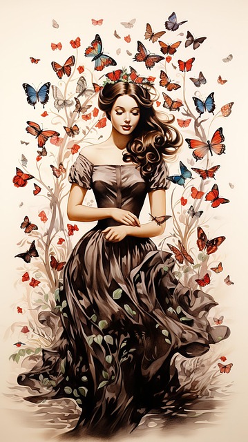 Free ai generated woman butterflies illustration