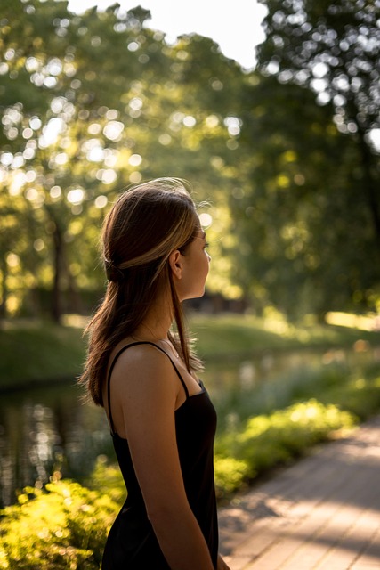 woman, model, path, park, nature, garden