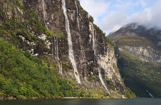 Fjord, Vandfald, Sten, Norge, Klint