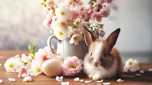Ai Generiert, Hase, Ostern, Ei, Blumen