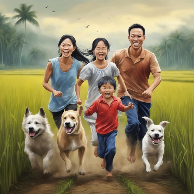 Família, Cachorro, Animal, Corre