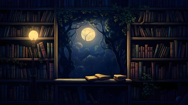 Noite, Lua, Biblioteca