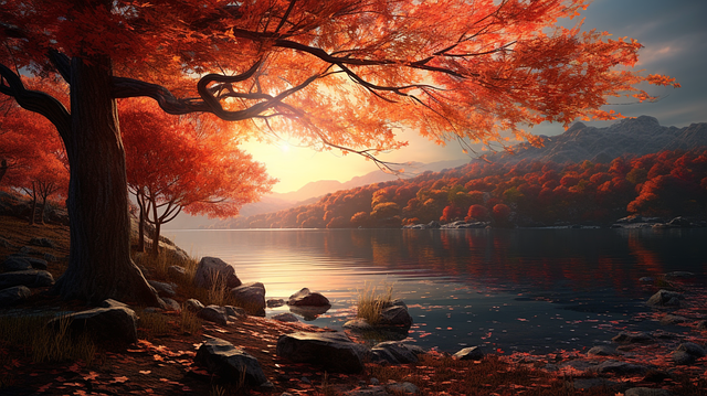 Free ai generated maple lake illustration
