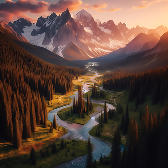 Ai Generiert, Berge, Fluss, Bäume, Wald