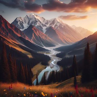 Ai Generiert, Berge, Fluss, Wiese