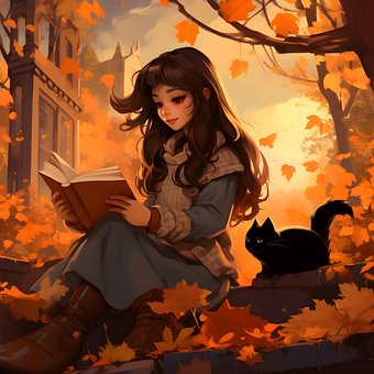 Ai Gerado, Mulher, Outono, Lofi, Lendo