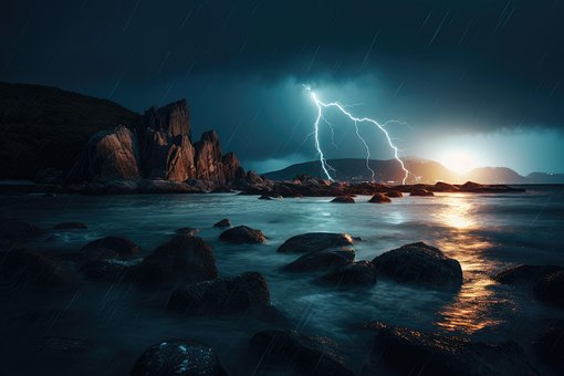 Ai Gerado, Relâmpago, Mar, Oceano