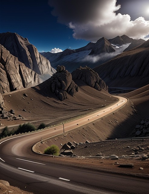 Ai Generado, Montañas, Autopista, Rocas